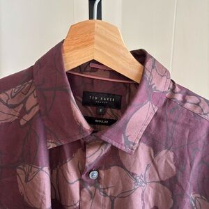 Ted Baker London Purple Mauve Long Sleeve Floral Button Up Shirt Men’s 2 - Small